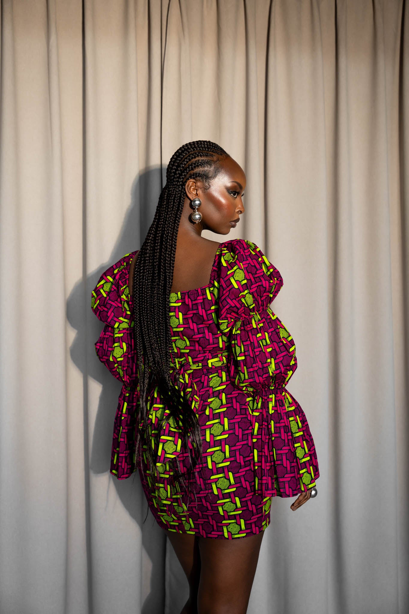 WUNMI African Print Off shoulder Puffy Sleeve Mini Dress OFUURE