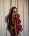 WUNMI African Print Off-shoulder Puffy Sleeve Mini Dress