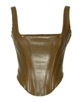 ONO Faux Leather Corset Top  in Olive