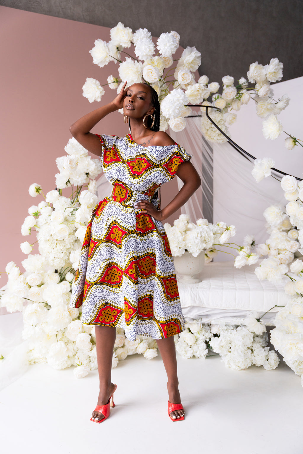 BIMISOLA African Print One-shoulder Midi Dress – OFUURE