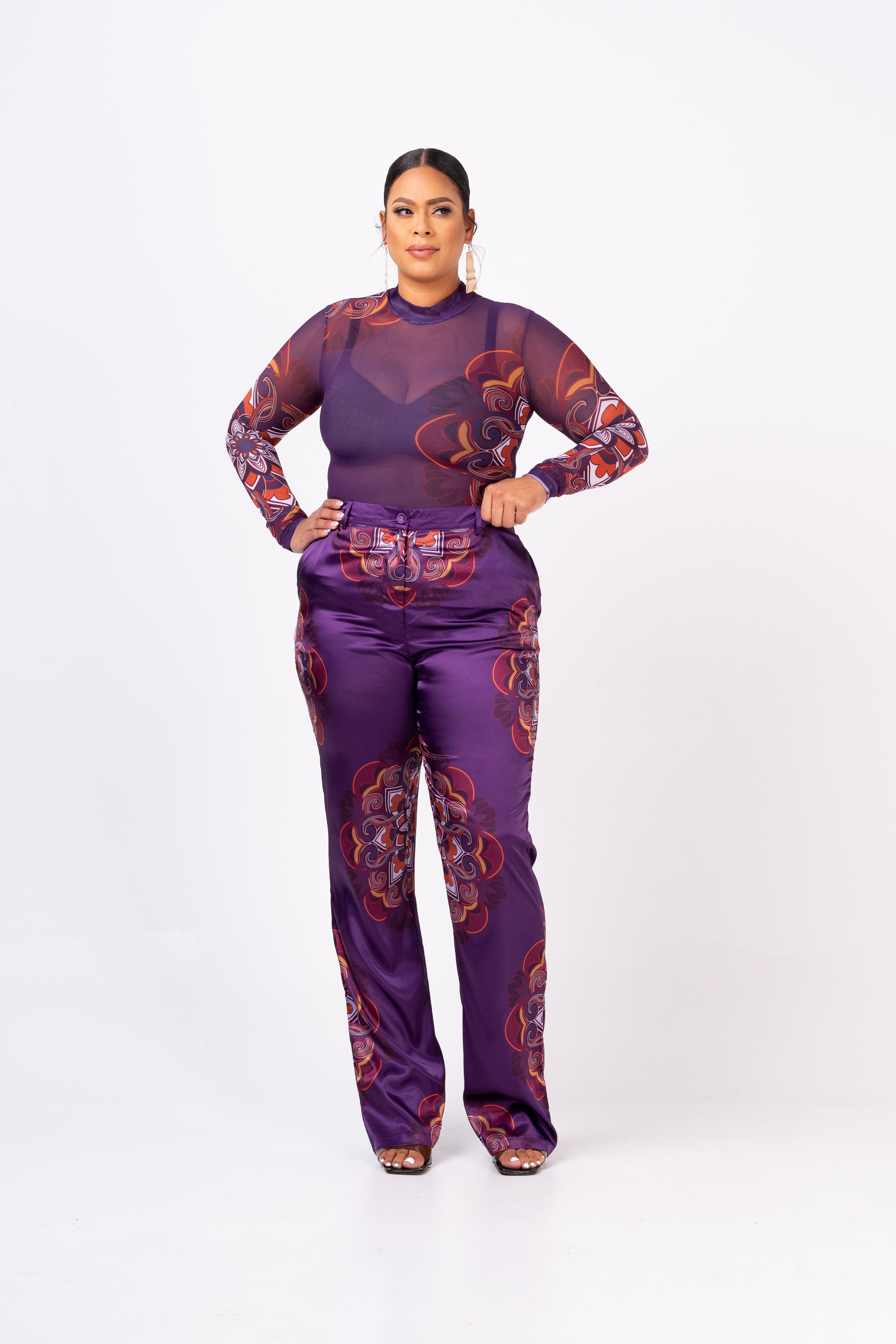 ENANG PURPLE MESH LONG SLEEVE TOP