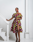 WURA African Print One-shoulder Midi Dress