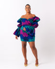 ZURI African Print Off-shoulder Puffy Sleeve Mini Dress