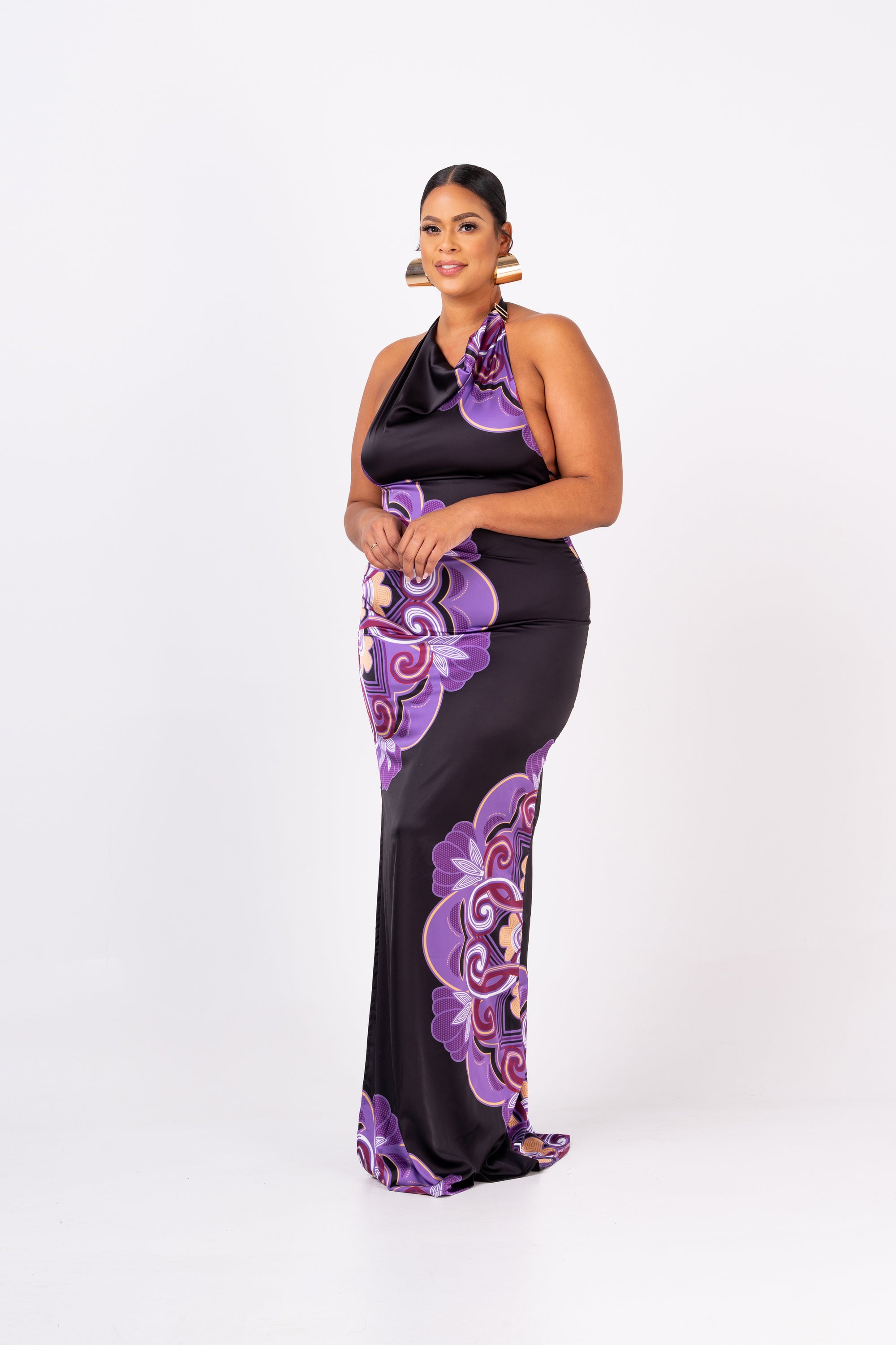 ENANG BLACK SILK HALTER MAXI DRESS