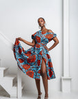 FAYO African Print One-shoulder Midi Dress