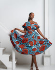 FAYO African Print One-shoulder Midi Dress