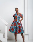 FAYO African Print One-shoulder Midi Dress