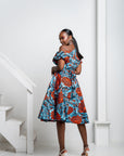 FAYO African Print One-shoulder Midi Dress