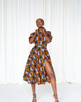 RIRE African Print One-shoulder Midi Dress