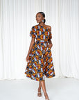 RIRE African Print One-shoulder Midi Dress