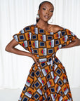 RIRE African Print One-shoulder Midi Dress