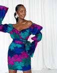 ZURI African Print Off-shoulder Puffy Sleeve Mini Dress