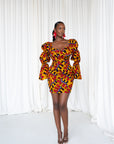 LIRA African Print Off-shoulder Puffy Sleeve Mini Dress