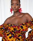 LIRA African Print Off-shoulder Puffy Sleeve Mini Dress