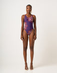 ENANG PURPLE ROUND NECK ONE PIECE SWIMSUIT