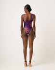 ENANG PURPLE ROUND NECK ONE PIECE SWIMSUIT