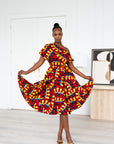 TURO African Print One-shoulder Midi Dress