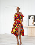 TURO African Print One-shoulder Midi Dress