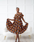 RIRE African Print One-shoulder Midi Dress