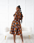 RIRE African Print One-shoulder Midi Dress