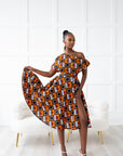 RIRE African Print One-shoulder Midi Dress