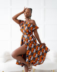 RIRE African Print One-shoulder Midi Dress