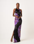 ENANG BLACK SILK HALTER MAXI DRESS