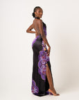 ENANG BLACK SILK HALTER MAXI DRESS