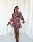 FIMI African Print V-neck Peplum Mini Dress