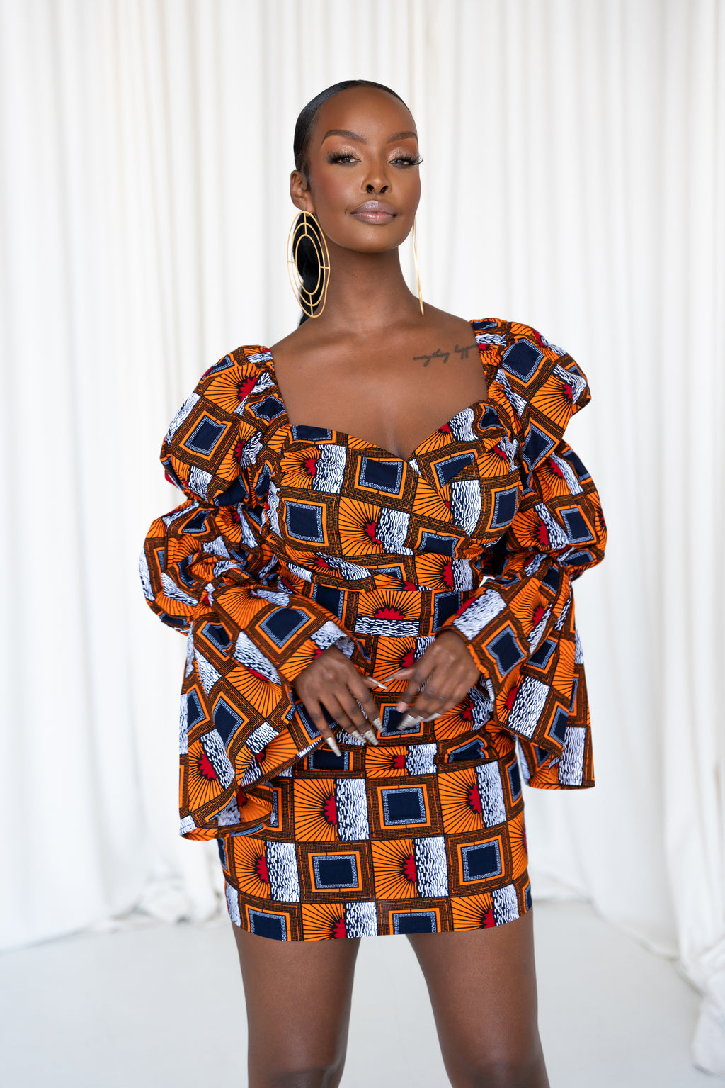 RIRE African Print Off-shoulder Puffy Sleeve Mini Dress – OFUURE