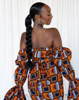 RIRE African Print Off-shoulder Puffy Sleeve Mini Dress